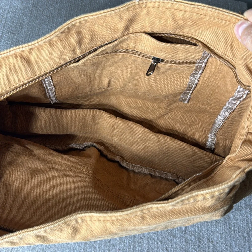 Munisha‎ Brown Canvas Crossbody Bag Thick Shoulder Strap Hobo Tote Messenger